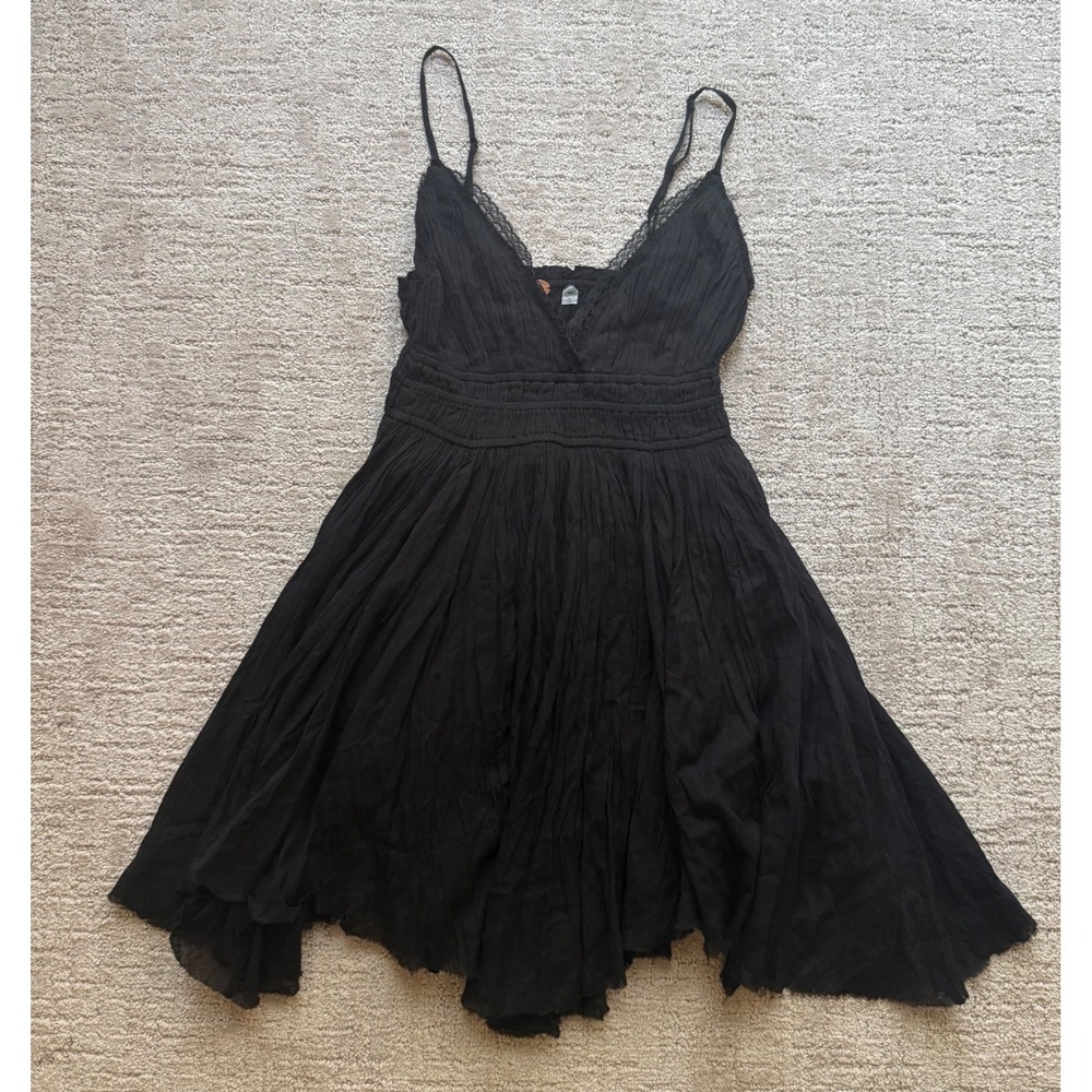 Free People FP One Delia Slip Dress V Neck‎ Gauze Smocked Babydoll Dress M NWT - Picture 3 of 11